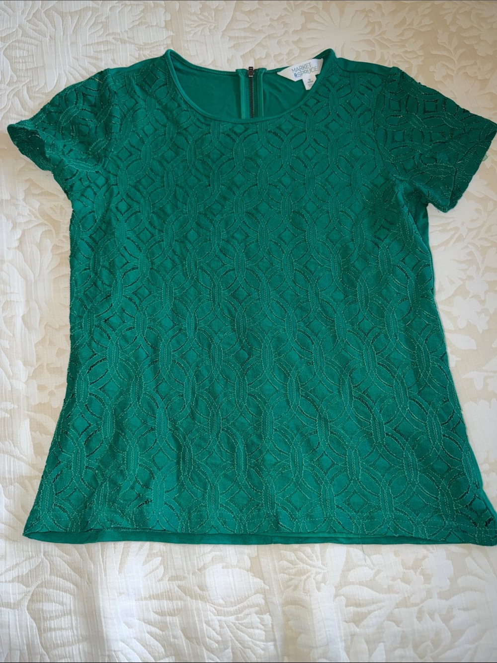 Market & Spruce Emerald Green Lace Short-Sleeve Tee